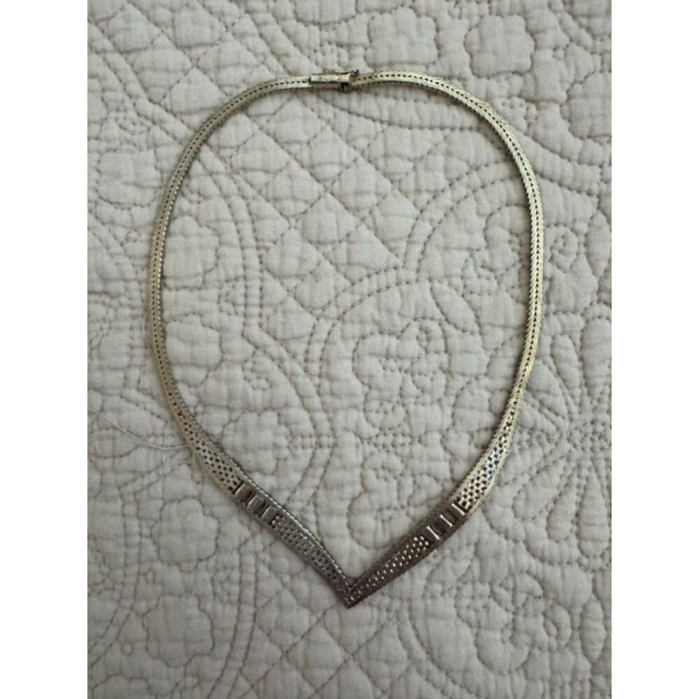 Vintage Italian Sterling Silver Chevron Bib Necklace, marked 925.